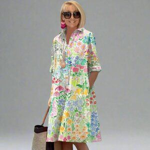 NEW Serene Multicolor Floral Long Sleeve Dress Size Large 23232